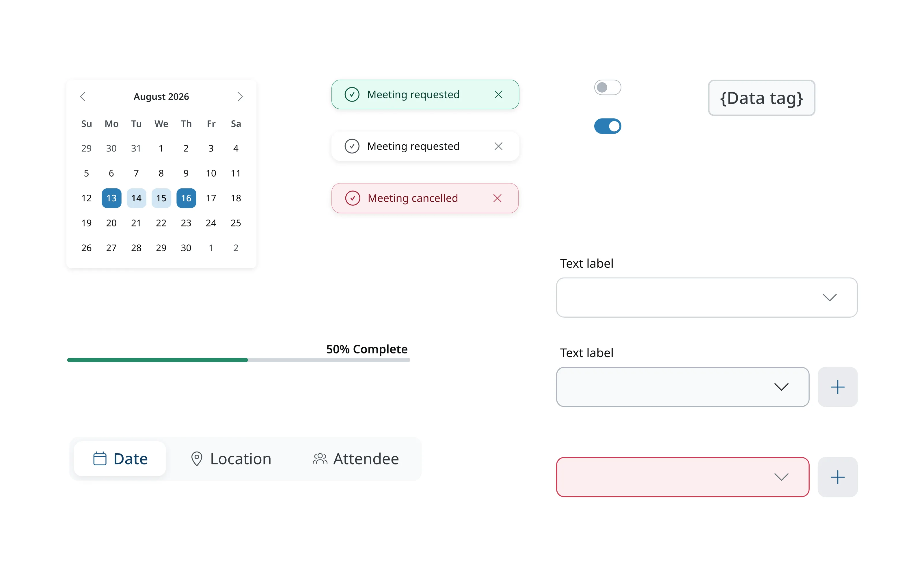 ePP design system: extended components — calendars, toggles, dropdowns, segmented controls