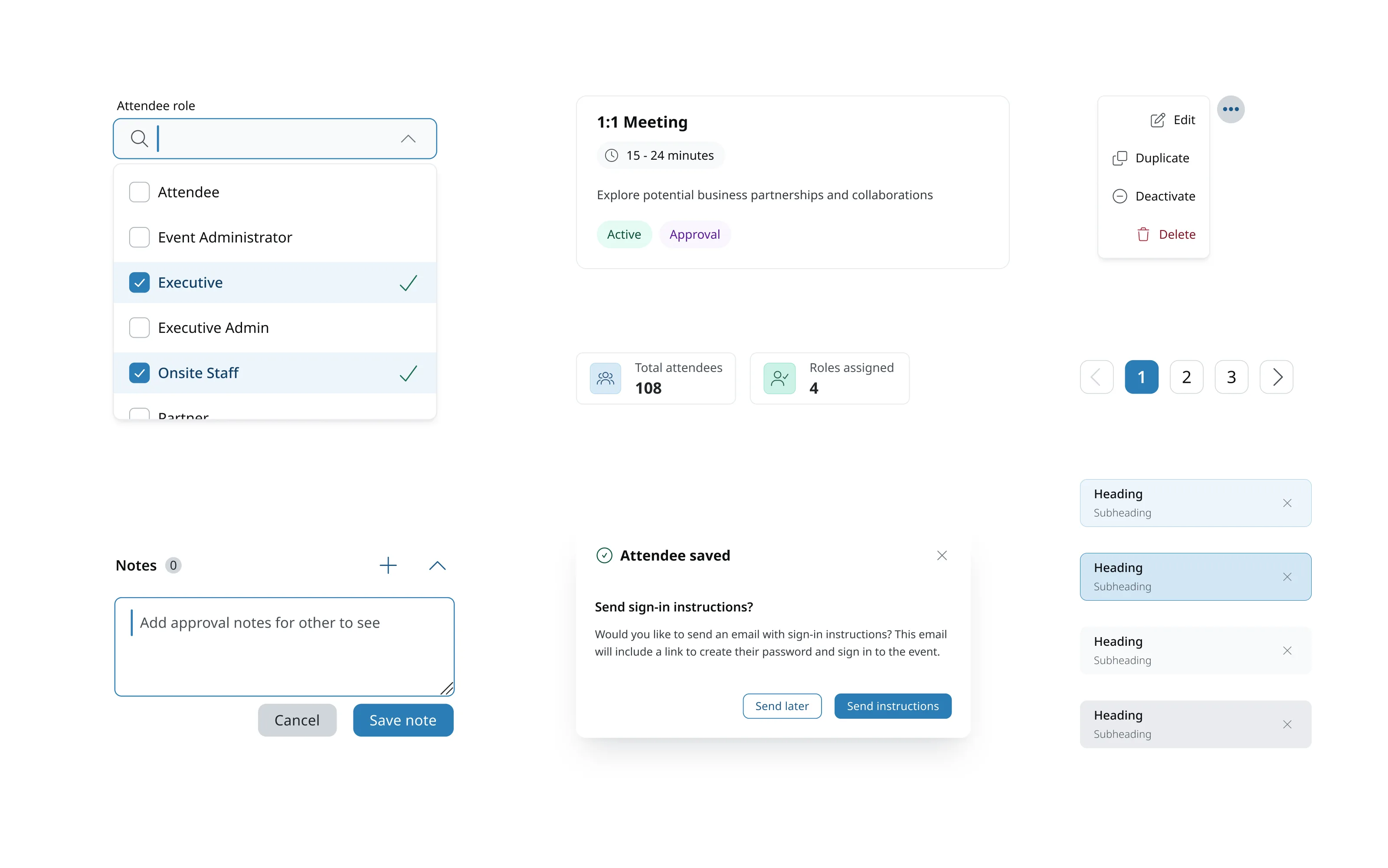ePP design system: extended patterns — action menus, multi-select, stats, modals