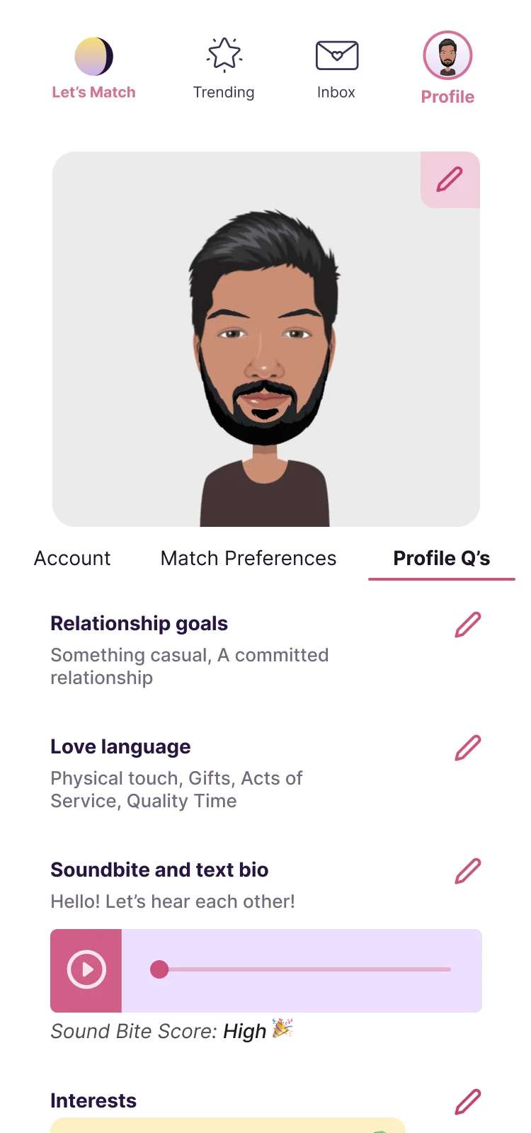 SwoonMe matching: voice memo interaction
