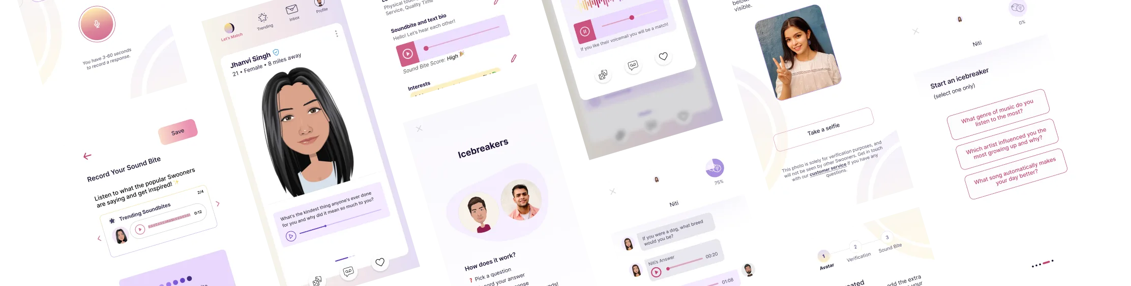 SwoonMe app screens